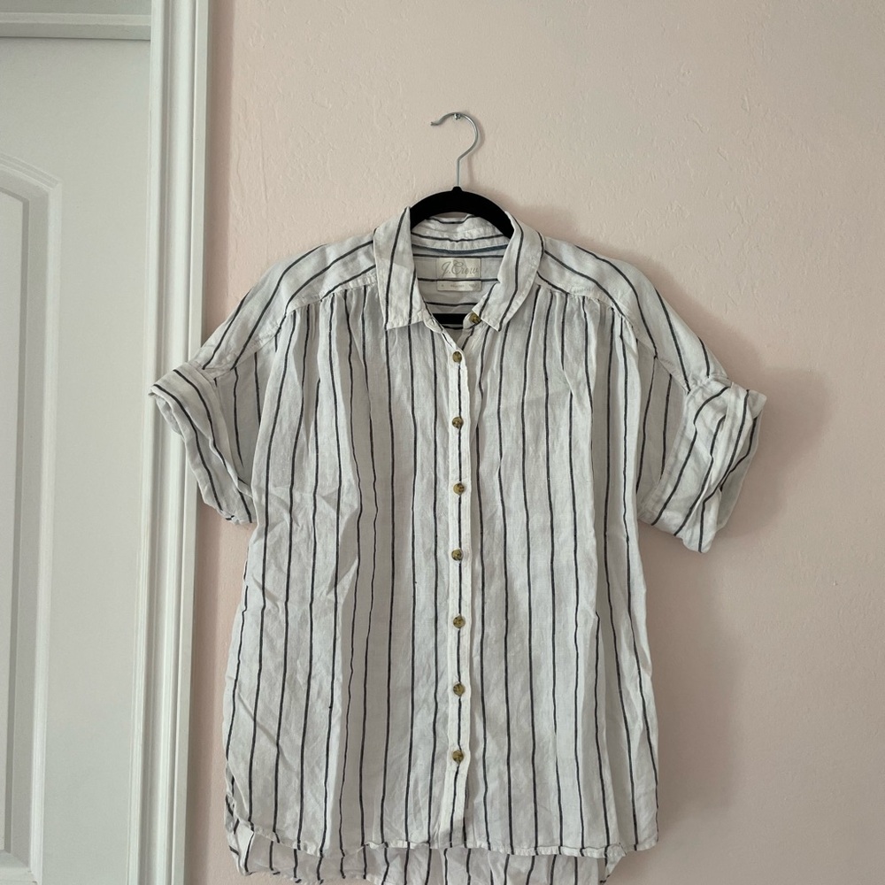 J. Crew White and Black Casual Button Down Shirt
